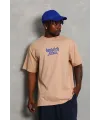 Erkek Baskılı Tişört Kısa Kol Bisiklet Yaka Oversize T-Shirt - Bej