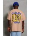 Erkek Baskılı Tişört Kısa Kol Bisiklet Yaka Oversize T-Shirt - Bej