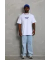 Erkek Baskılı Tişört Kısa Kol Bisiklet Yaka Oversize T-Shirt - Beyaz
