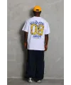 Erkek Baskılı Tişört Kısa Kol Bisiklet Yaka Oversize T-Shirt - Beyaz