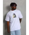 Erkek Baskılı Tişört Kısa Kol Bisiklet Yaka Oversize T-Shirt - Beyaz