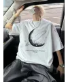Erkek Baskılı Tişört Kısa Kol Bisiklet Yaka Oversize T-Shirt - Beyaz
