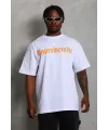 Erkek Baskılı Tişört Kısa Kol Bisiklet Yaka Oversize T-Shirt - Beyaz