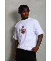 Erkek Baskılı Tişört Kısa Kol Bisiklet Yaka Oversize T-Shirt - Beyaz
