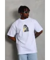Erkek Baskılı Tişört Kısa Kol Bisiklet Yaka Oversize T-Shirt - Beyaz