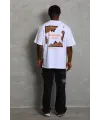 Erkek Baskılı Tişört Kısa Kol Bisiklet Yaka Oversize T-Shirt - Beyaz