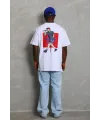 Erkek Baskılı Tişört Kısa Kol Bisiklet Yaka Oversize T-Shirt - Beyaz