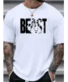 Erkek Baskılı Tişört Kısa Kol Bisiklet Yaka Oversize T-Shirt - Beyaz