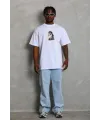 Erkek Baskılı Tişört Kısa Kol Bisiklet Yaka Oversize T-Shirt - Beyaz