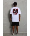 Erkek Baskılı Tişört Kısa Kol Bisiklet Yaka Oversize T-Shirt - Beyaz