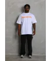 Erkek Baskılı Tişört Kısa Kol Bisiklet Yaka Oversize T-Shirt - Beyaz
