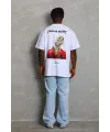Erkek Baskılı Tişört Kısa Kol Bisiklet Yaka Oversize T-Shirt - Beyaz