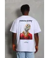 Erkek Baskılı Tişört Kısa Kol Bisiklet Yaka Oversize T-Shirt - Beyaz