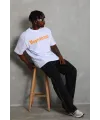 Erkek Baskılı Tişört Kısa Kol Bisiklet Yaka Oversize T-Shirt - Beyaz