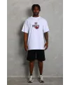 Erkek Baskılı Tişört Kısa Kol Bisiklet Yaka Oversize T-Shirt - Beyaz