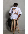 Erkek Baskılı Tişört Kısa Kol Bisiklet Yaka Oversize T-Shirt - Beyaz