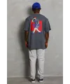 Erkek Baskılı Tişört Kısa Kol Bisiklet Yaka Oversize T-Shirt - Füme