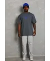 Erkek Baskılı Tişört Kısa Kol Bisiklet Yaka Oversize T-Shirt - Füme