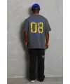 Erkek Baskılı Tişort Kısa Kol Bisiklet Yaka Oversize T-Shirt - Füme