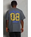 Erkek Baskılı Tişort Kısa Kol Bisiklet Yaka Oversize T-Shirt - Füme