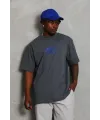 Erkek Baskılı Tişört Kısa Kol Bisiklet Yaka Oversize T-Shirt - Füme