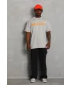 Erkek Baskılı Tişört Kısa Kol Bisiklet Yaka Oversize T-Shirt - Gri