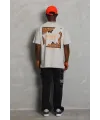 Erkek Baskılı Tişört Kısa Kol Bisiklet Yaka Oversize T-Shirt - Gri