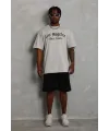 Erkek Baskılı Tişört Kısa Kol Bisiklet Yaka Oversize T-Shirt - Gri