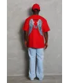 Erkek Baskılı Tişört Kısa Kol Bisiklet Yaka Oversize T-Shirt - Kırmızı
