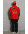 Erkek Baskılı Tişört Kısa Kol Bisiklet Yaka Oversize T-Shirt - Kırmızı