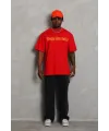 Erkek Baskılı Tişört Kısa Kol Bisiklet Yaka Oversize T-Shirt - Kırmızı