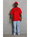Erkek Baskılı Tişört Kısa Kol Bisiklet Yaka Oversize T-Shirt - Kırmızı