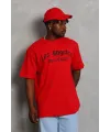 Erkek Baskılı Tişört Kısa Kol Bisiklet Yaka Oversize T-Shirt - Kırmızı