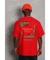 Erkek Baskılı Tişört Kısa Kol Bisiklet Yaka Oversize T-Shirt - Kırmızı