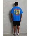 Erkek Baskılı Tişört Kısa Kol Bisiklet Yaka Oversize T-Shirt - Mavi