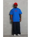Erkek Baskılı Tişört Kısa Kol Bisiklet Yaka Oversize T-Shirt - Mavi