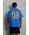 Erkek Baskılı Tişört Kısa Kol Bisiklet Yaka Oversize T-Shirt - Mavi