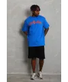 Erkek Baskılı Tişört Kısa Kol Bisiklet Yaka Oversize T-Shirt - Mavi