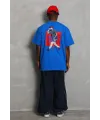 Erkek Baskılı Tişört Kısa Kol Bisiklet Yaka Oversize T-Shirt - Mavi