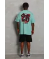 Erkek Baskılı Tişört Kısa Kol Bisiklet Yaka Oversize T-Shirt - Mint Yeşili
