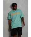 Erkek Baskılı Tişört Kısa Kol Bisiklet Yaka Oversize T-Shirt - Mint Yeşili