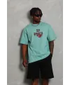 Erkek Baskılı Tişört Kısa Kol Bisiklet Yaka Oversize T-Shirt - Mint Yeşili
