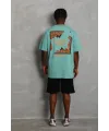 Erkek Baskılı Tişört Kısa Kol Bisiklet Yaka Oversize T-Shirt - Mint Yeşili