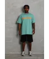 Erkek Baskılı Tişört Kısa Kol Bisiklet Yaka Oversize T-Shirt - Mint Yeşili