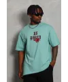 Erkek Baskılı Tişört Kısa Kol Bisiklet Yaka Oversize T-Shirt - Mint Yeşili