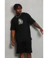 Erkek Baskılı Tişört Kısa Kol Bisiklet Yaka Oversize T-Shirt - Siyah