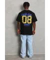Erkek Baskılı Tişört Kısa Kol Bisiklet Yaka Oversize T-Shirt - Siyah