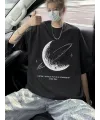 Erkek Baskılı Tişört Kısa Kol Bisiklet Yaka Oversize T-Shirt - - Siyah