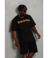 Erkek Baskılı Tişört Kısa Kol Bisiklet Yaka Oversize T-Shirt - Siyah