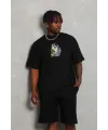 Erkek Baskılı Tişört Kısa Kol Bisiklet Yaka Oversize T-Shirt - Siyah